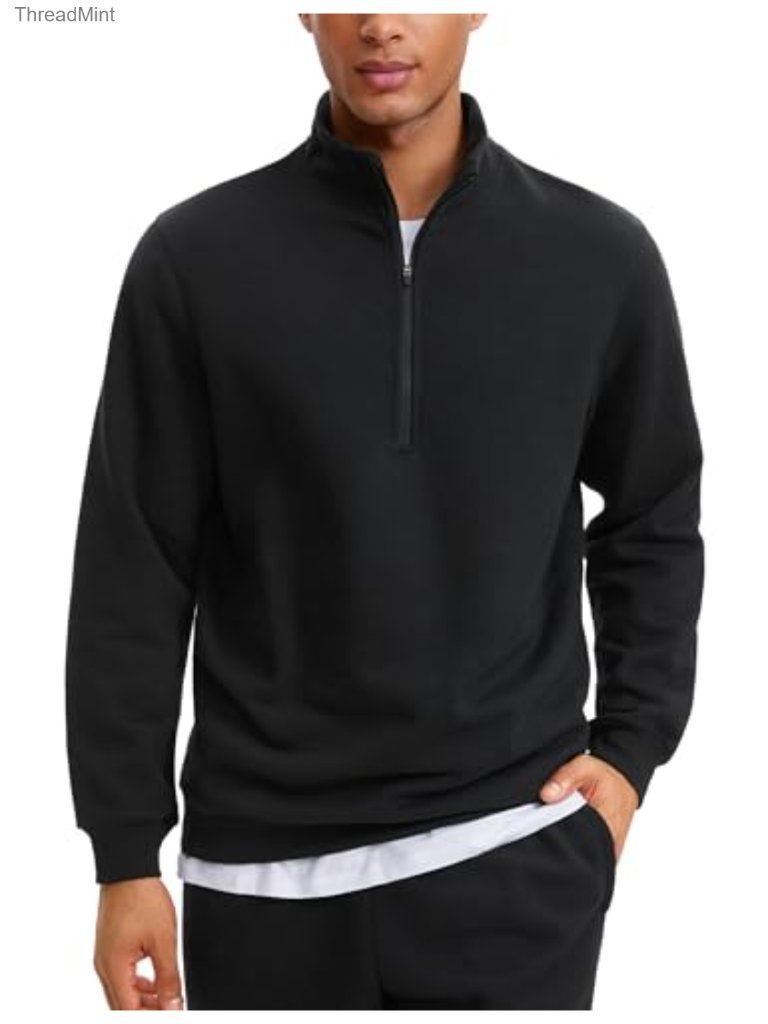Fleece Lined Half Zip Sweatshirt - Midweight, Relaxed Fit, Mock Neck, Cotton